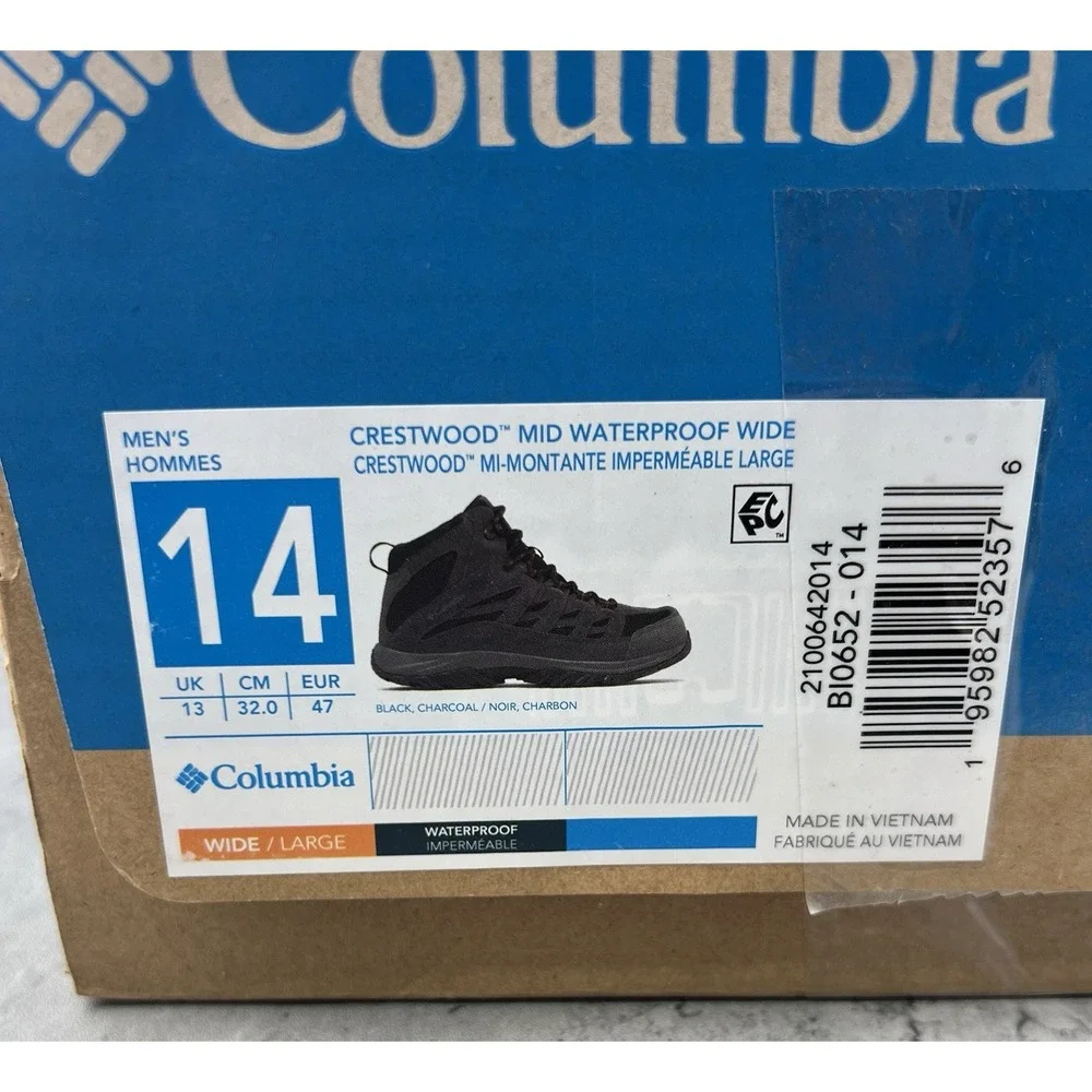 COLUMBIA CRESTWOOD MID WATERPROOF SIZE 14 Wide Men's- GRAPTHITE/DAREDEVIL